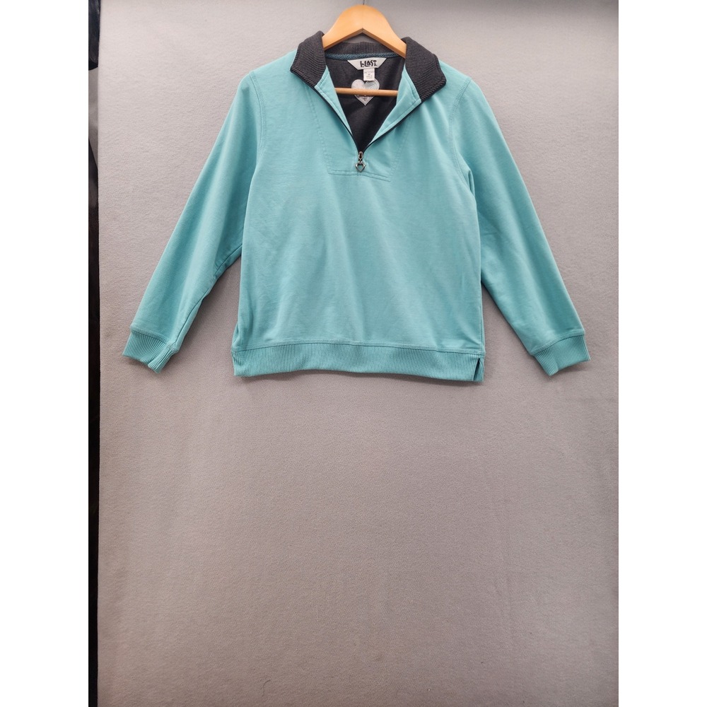 Blast Petites Aqua Blue Quarter Zip Sweatshirt Heart Zipper Pull Medium Petite